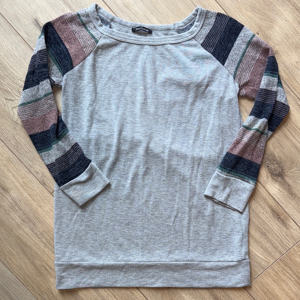 PINK CLOVER Lightweight Sweatet Striped Long Sleeve T Shirt
